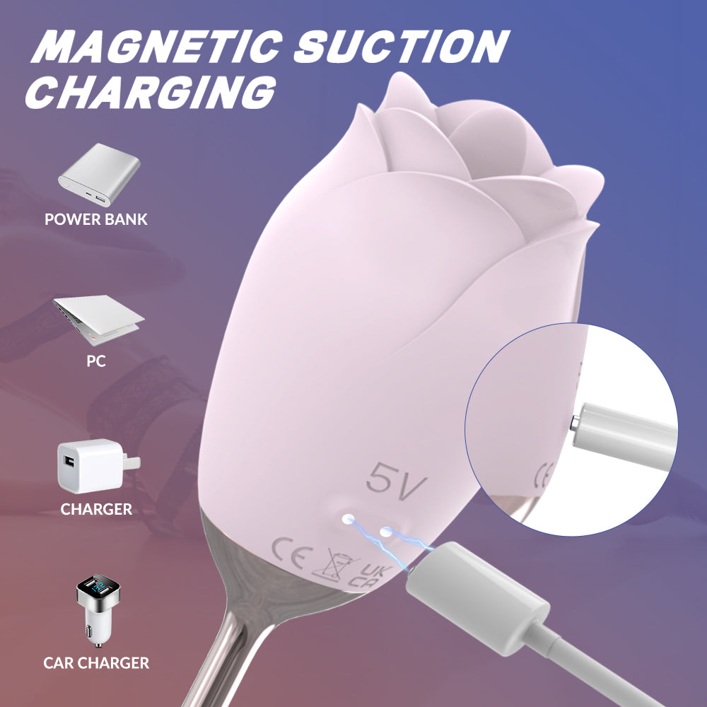 VELUXXA Rose Tongue Licking Vibrator Sex Toy for Women - Pink