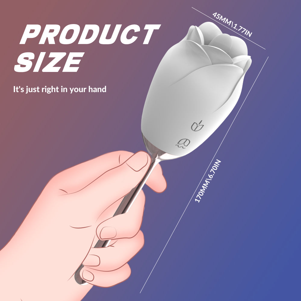 VELUXXA Rose Tongue Licking Vibrator Sex Toy for Women - White